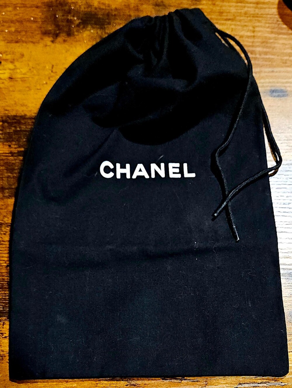 NEW Chanel Black Drawstring Dust Bag Medium Canvas Handbag Storage Wallet Pouch